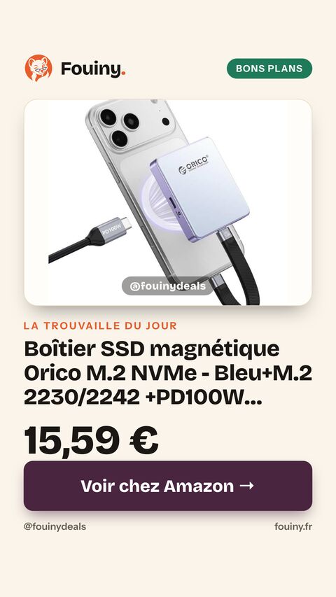 Boîtier SSD magnétique Orico M.2 NVMe - Bleu+M.2 2230/2242 +PD100W (Vendeur Tiers)