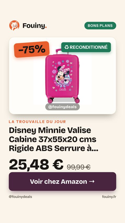 Disney Minnie Valise Cabine 37x55x20 cms Rigide ABS Serrure à combinaison 4 roues doubles