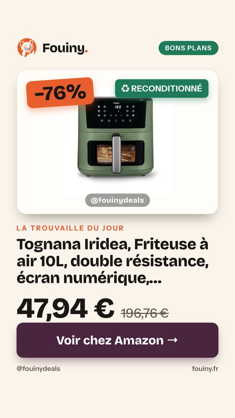 Tognana Iridea, Friteuse à air 10L, double résistance, écran numérique, minuterie, 80-200°C, fenêtre, 2300W, Vert Sauge 32.5 x 44.5 x 34 cm