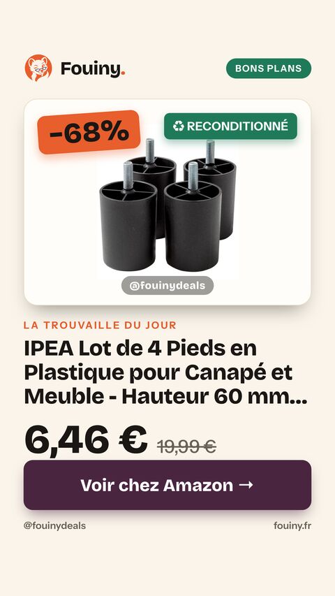 IPEA Lot de 4 Pieds en Plastique pour Canapé et Meuble - Hauteur 60 mm - Lot de 4 Pieds avec vis pour Fauteuil - Pieds - Couleur Noir - Hauteur 6 cm, BSEASY6 60 mm