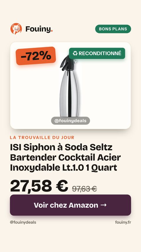 ISI Siphon à Soda Seltz Bartender Cocktail Acier Inoxydable Lt.1.0 1 Quart