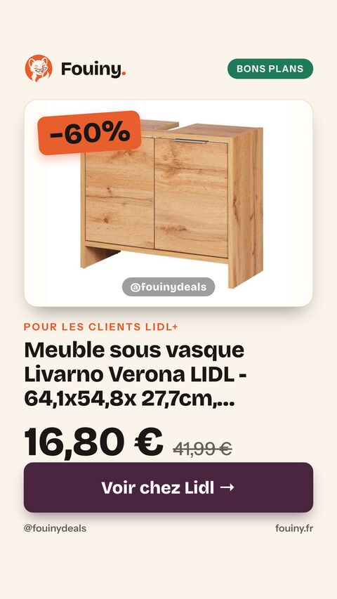 Meuble sous vasque Livarno Verona LIDL - 64,1x54,8x 27,7cm, Imitation Chêne