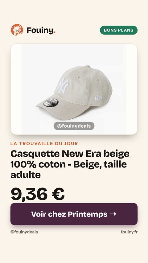 Casquette New Era beige 100% coton - Beige, taille adulte