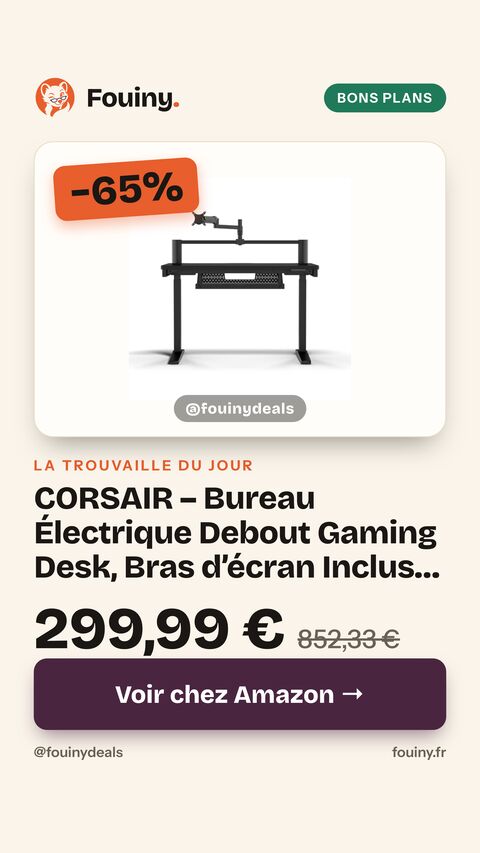 CORSAIR – Bureau Électrique Debout  Gaming Desk, Bras d’écran Inclus 120 cm x 76 cm, Hauteur Réglable