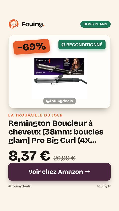 Remington Boucleur à cheveux [38mm: boucles glam] Pro Big Curl (4X Protection: Céramique-titane, Antistatique, Plaques Ioniques tourmaline, Avec pince, 8 réglages 140-210°C) Fer à boucler CI5538 1 Count (Pack of 1)