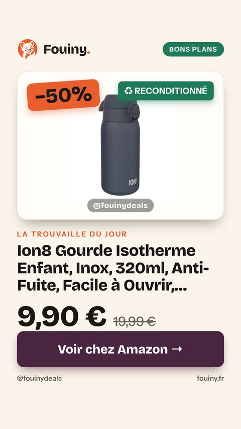 Ion8 Gourde Isotherme Enfant, Inox, 320ml, Anti-Fuite, Facile à Ouvrir, Verrouillage Sécurisé, Lavable au Lave-Vaisselle, Poignée de Transport, Durable, Acier Inoxydable, Bleu Marine 320 ml