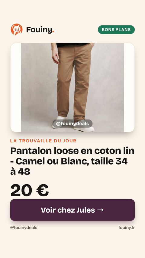 Pantalon loose en coton lin - Camel ou Blanc, taille 34 à 48