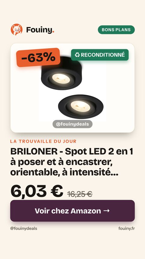 BRILONER - Spot LED 2 en 1 à poser et à encastrer, orientable, à intensité variable, lumière blanc chaud, LED Spot 230V, spot de plafond, luminaire encastré, spot de plafond, 68mm, 90x30mm, noir