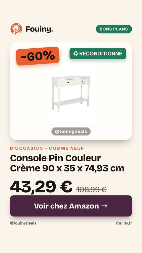 Console Pin Couleur Crème  90 x 35 x 74,93 cm