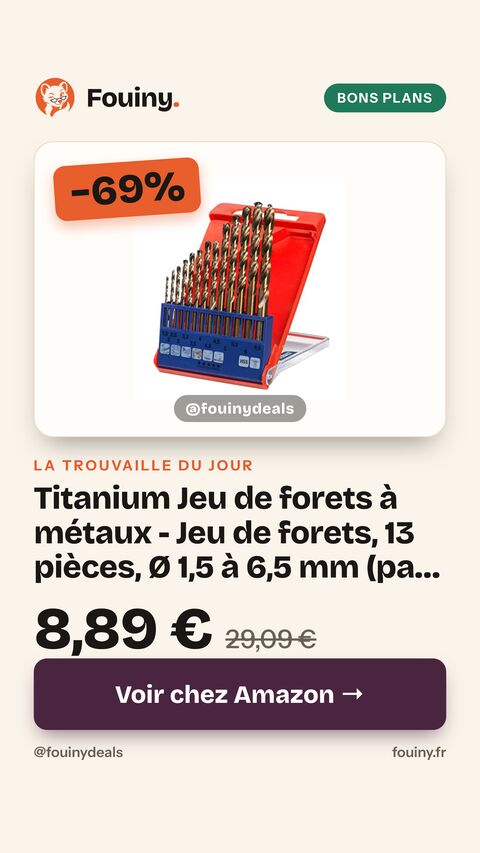 Titanium Jeu de forets à métaux - Jeu de forets, 13 pièces, Ø 1,5 à 6,5 mm (pas 0,5 mm) ainsi que 3,3 et 4,2 mm