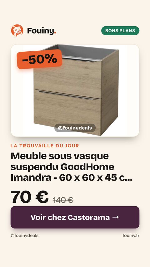 Meuble sous vasque suspendu GoodHome Imandra - 60 x 60 x 45 cm, effet chêne, 2 tiroirs, fermeture amortie
