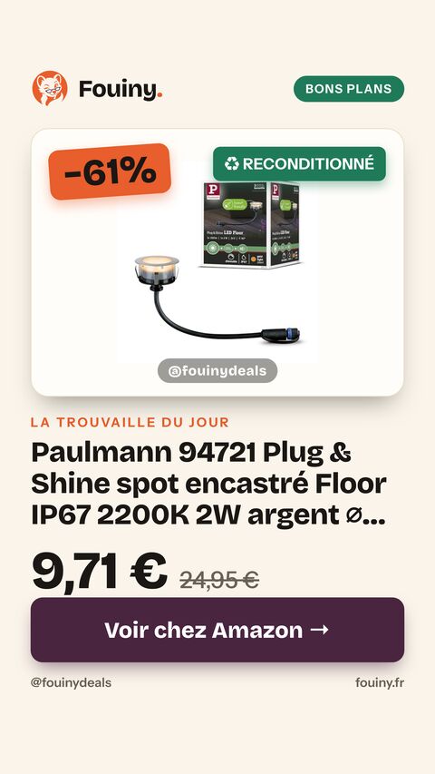 Paulmann 94721 Plug & Shine spot encastré Floor IP67 2200K 2W argent ⌀ 70mm