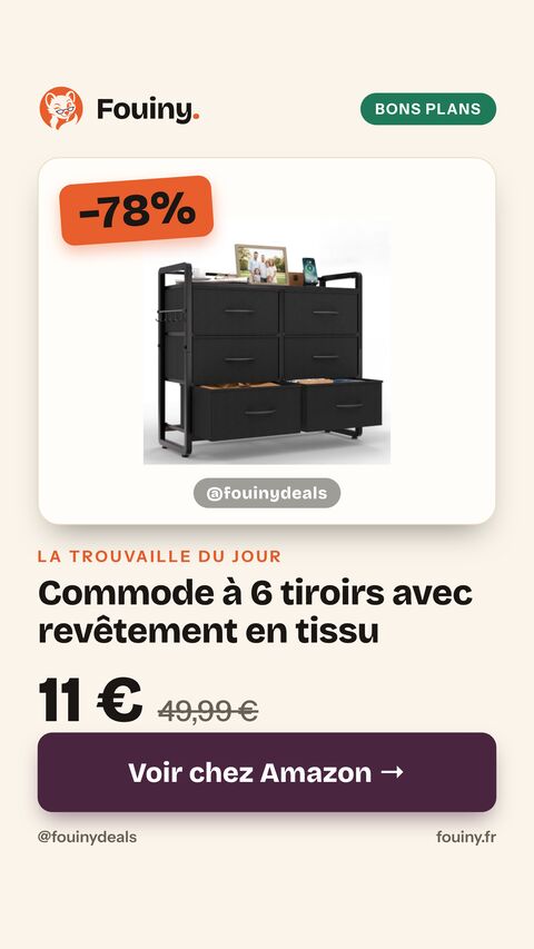 Commode à 6 tiroirs avec revêtement en tissu