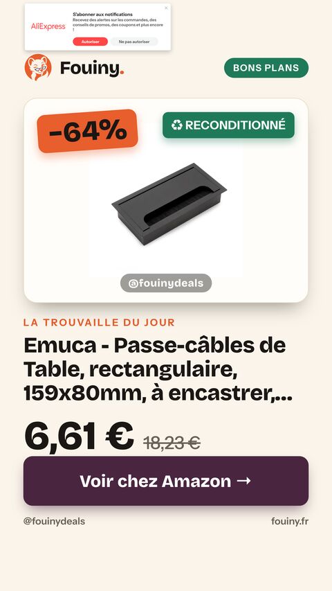 Emuca - Passe-câbles de Table, rectangulaire, 159x80mm, à encastrer, Aluminium, Peint en Noir 160x80 mm