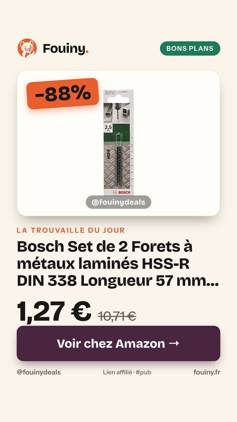 Bosch Set de 2 Forets à métaux laminés HSS-R DIN 338 Longueur 57 mm Diamètre 2,5 mm