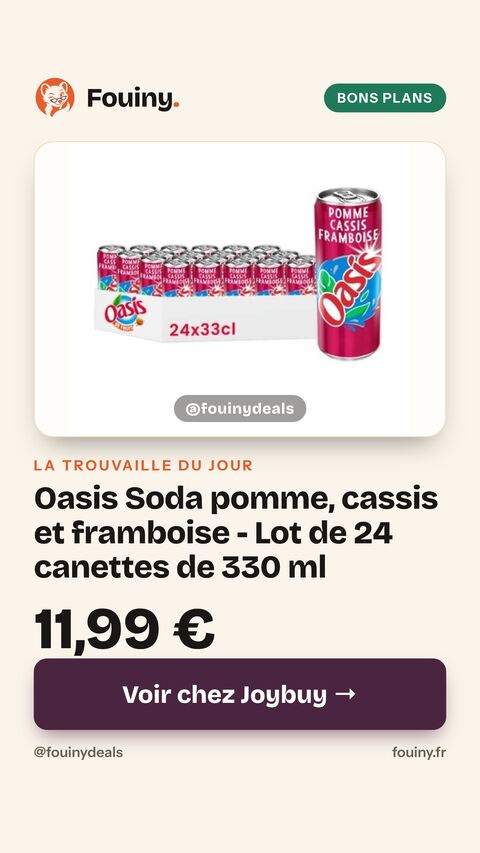 Oasis Soda pomme, cassis et framboise - Lot de 24 canettes de 330 ml