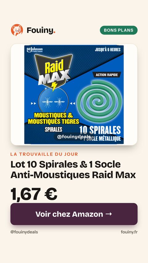 Lot 10 Spirales & 1 Socle Anti-Moustiques Raid Max