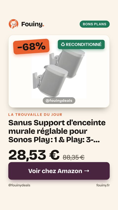 Sanus Support d'enceinte murale réglable pour Sonos Play : 1 & Play: 3- Inclinable et orientable pour un meilleur son - Lot de 2 - Blanc